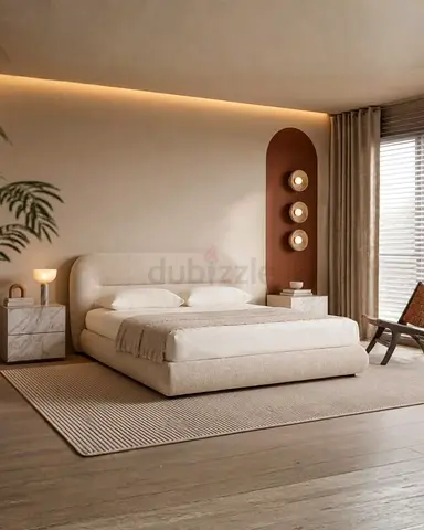 Modern Upholstered Bed Frame with Curved Headboard