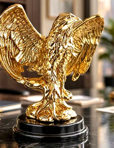 Brand new Gold-Colored Eagle Statue on Black Marble Base - Decorative Collectible