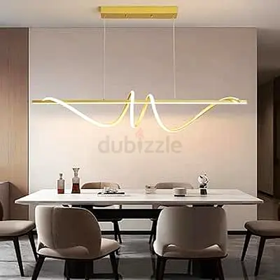 Modern Gold Wave LED Pendant Light – Linear Dining Room Fixture