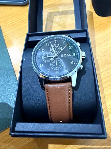 Hugo Boss men's chronograph watch with brown leather strap