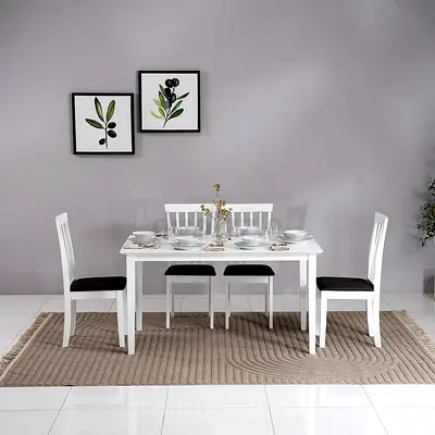 White 4-Seater Dining Table with Chairs - Simple Modern Set