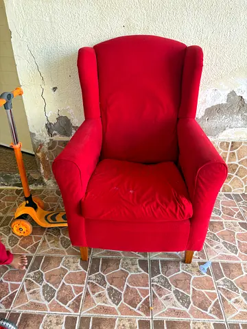 Red Upholstered Wingback Armchair — Comfortable Single Seat