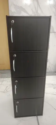 Tall 4-Compartment Lockable Shoe Cabinet - Dark Wood Finish