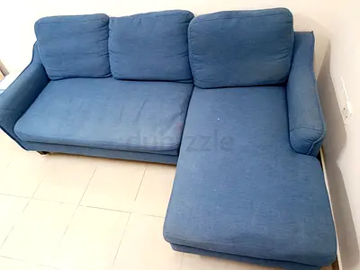 Blue L-shaped 3-seater Fabric Sofa with Chaise - Good Condition
