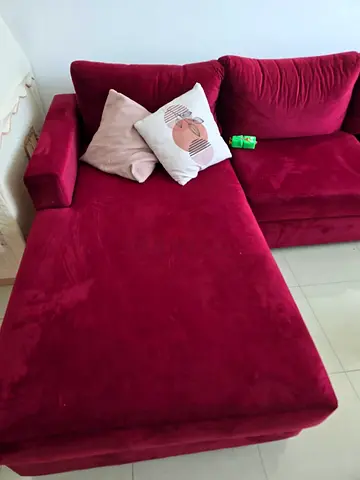 Maroon L-shaped Velvet Sofa Chaise - Good Condition