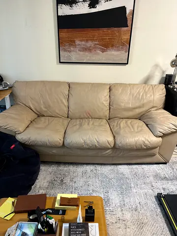 Beige 3-Seater Leather Sofa and 2-Seater Leather Sofa in Good Condition