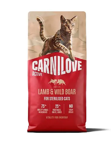 Carnilove Active Lamb & Wild Boar For Sterilised Adult All Breeds Cat Food 6kg - Brand New