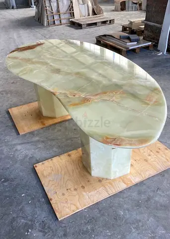 Premium Custom Marble Top Dining Table with Sculptural Fluted Pedestal Base and Modern Minimalist Fi