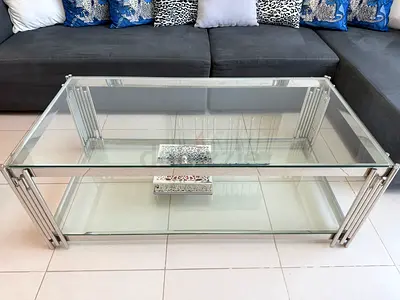 Glass and Stainless Steel Coffee Table - Modern Rectangular Design