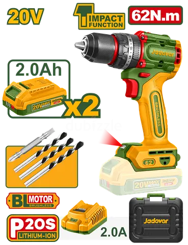 Cordless 20V Brushless Impact Drill Driver with 2 x 2.0Ah Batteries