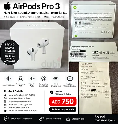 🍎 Apple AirPods Pro 3 — Brand New & Factory Sealed | Genuine UAE Purchase | AED 750