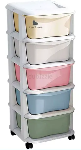 Pastel colored 5 tier plastic storage drawers