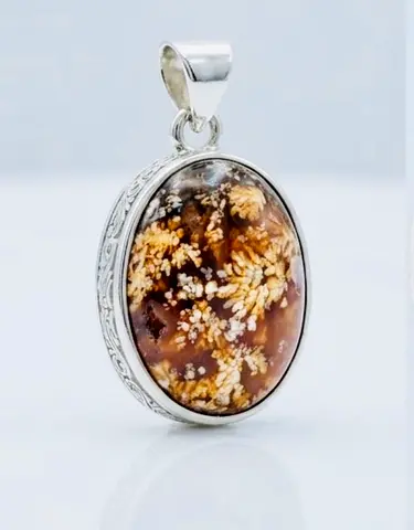 Natural Yemeni Shajari Aqeeq Handmade Silver Pendant