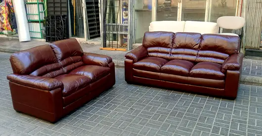 Brown Leather 3-seater and 2-seater Sofa Set - Good Condition