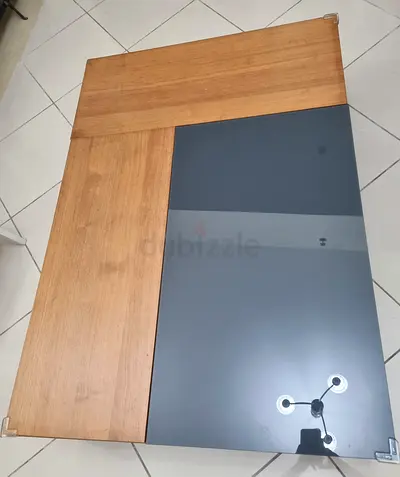 Wood and Glass Corner Side Table / Coffee Table - Good Condition