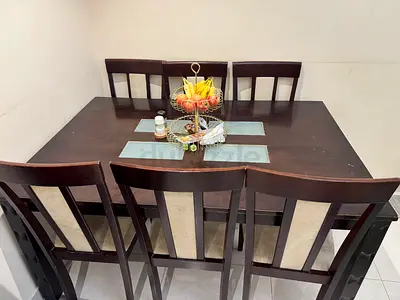 Dark Wood Dining Table Set with 6 Chairs