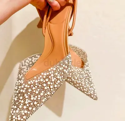 Embellished Pearl Pointed-Toe Women's Mules, Size 36