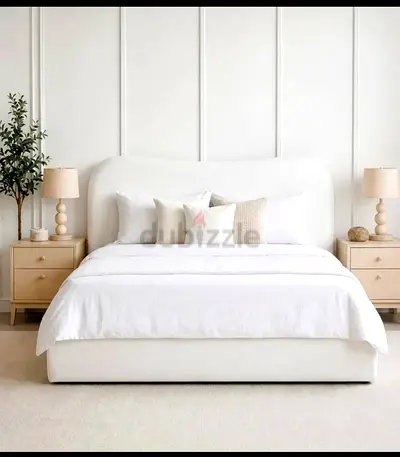 Queen size bed with mattress - clean white, modern design