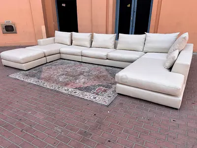 Great Condition Marina Home feather 🪶 filled U Shape Sofa Beige with footstool