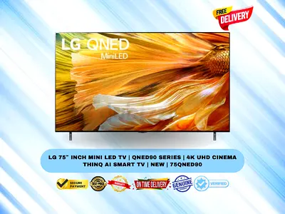 LG 75″ Inch Mini LED TV | QNED90 Series | 4K UHD Cinema ThinQ AI Smart TV | New | 75QNED90