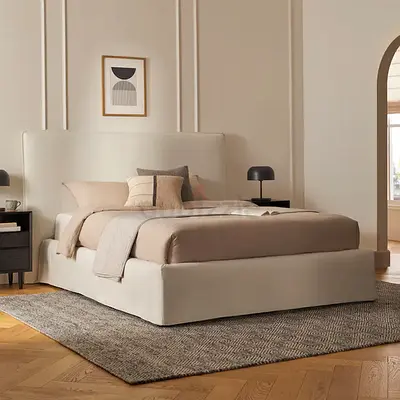 Ivory water repellent boucle thick queen bed