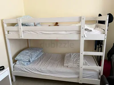 IKEA White Wooden Bunk Bed with mattress
