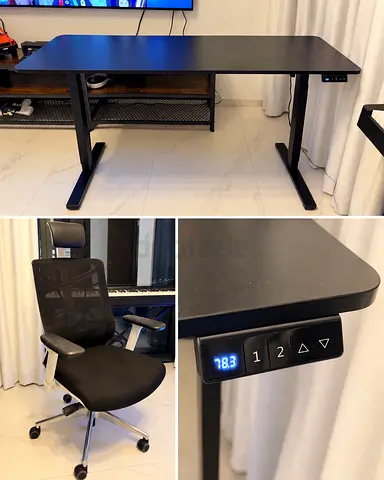 Adjustable Electric Standing Desk with Ergonomic Mesh Office Chair - Black