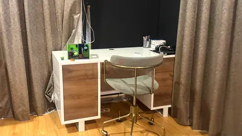 Compact Wooden Office Desk with Drawer Units and Swivel Chair
