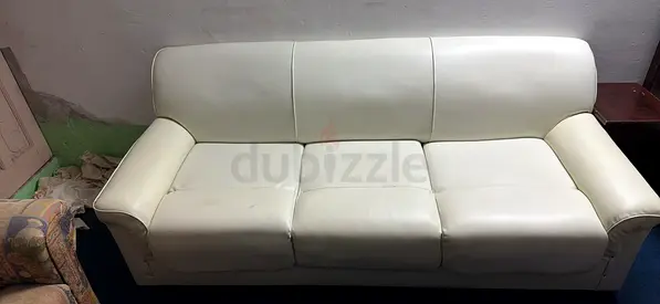 Modern White Rexine Three Seater Sofa