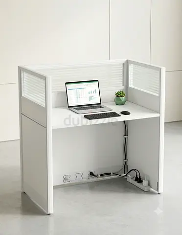 Single White Office Workstation Cubicle Desk with Power Access