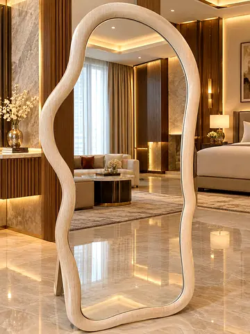 Full-Length Free-Standing Decorative Wavy Frame Mirror - Brown Wood Finish