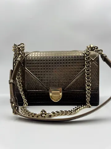 Dior Ombre Gold/Black Microcannage Patent Leather Medium Diorama Flap Shoulder Bag