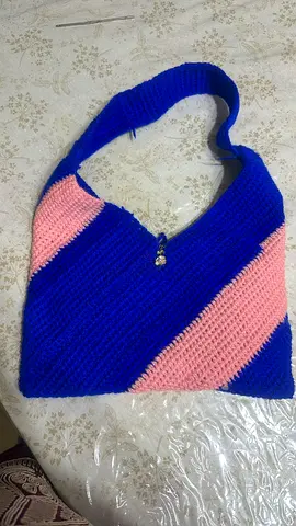 Handmade Crocheted Blue & Pink Shoulder Bag