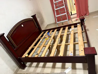 Solid Wood Double Bed Frame - Dark Mahogany Finish