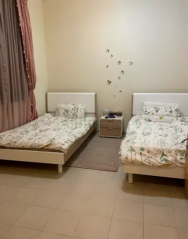 AED 300 – Two Home Center Single Bed with Frames (Pair, Disassembled) + hotel mattress available