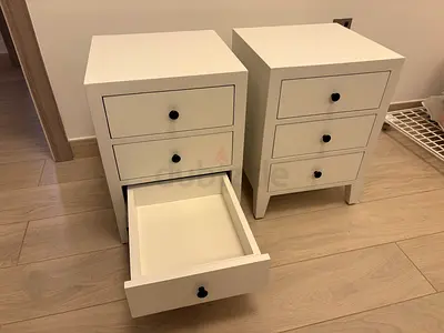 Pair of white bedside nightstands with drawers (IKEA Style)