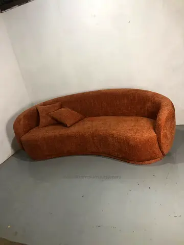 Curved Orange Velvet Sofa – Modern 3-Seater