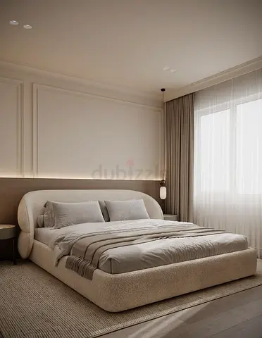 Modern Upholstered Bed Frame with Curved Headboard