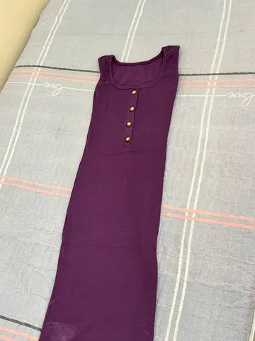 sleeveless purple ribbed henley dress