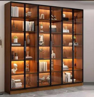 Wooden Display Cabinet with Glass aluminium Doors and LED Lighting