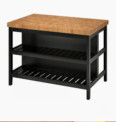 Ikea Kitchen Island Black and Wood with 2 Stools