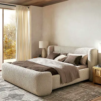 Modern Boucle Upholstered Bed Frame