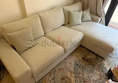 Light beige L-shaped 3-seater sofa with chaise - good condition