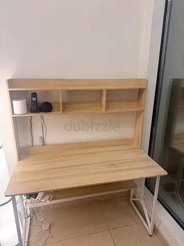 Light wood study desk with shelving - good condition and a chair