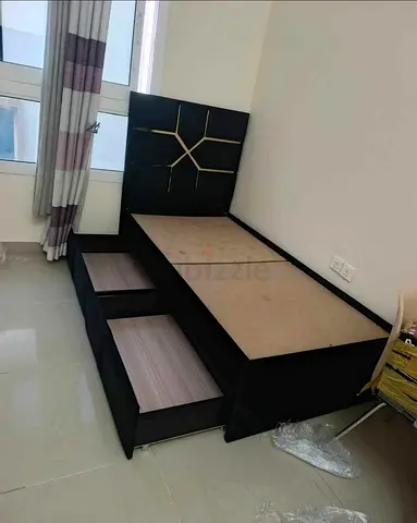 Single Fabric Bed Frame With Under-Bed Drawers and Headboard