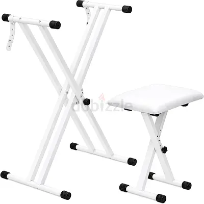 White Double X Keyboard Stand with Padded Bench – Complete Set