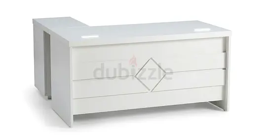 White L-shaped Executive Office Desk with Storage Panel