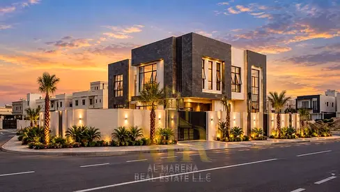 Super-modern corner villa in Ajman | 7,500 sq. ft. | Two floors plus roof | 6 master bedrooms | Large garden | Elevator and swimming pool | All-inclus
