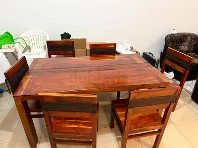Wood Dining Table with 6 Chairs