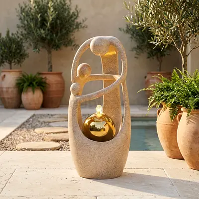 Outdoor Modern Stone Fountain Sculpture with Orb